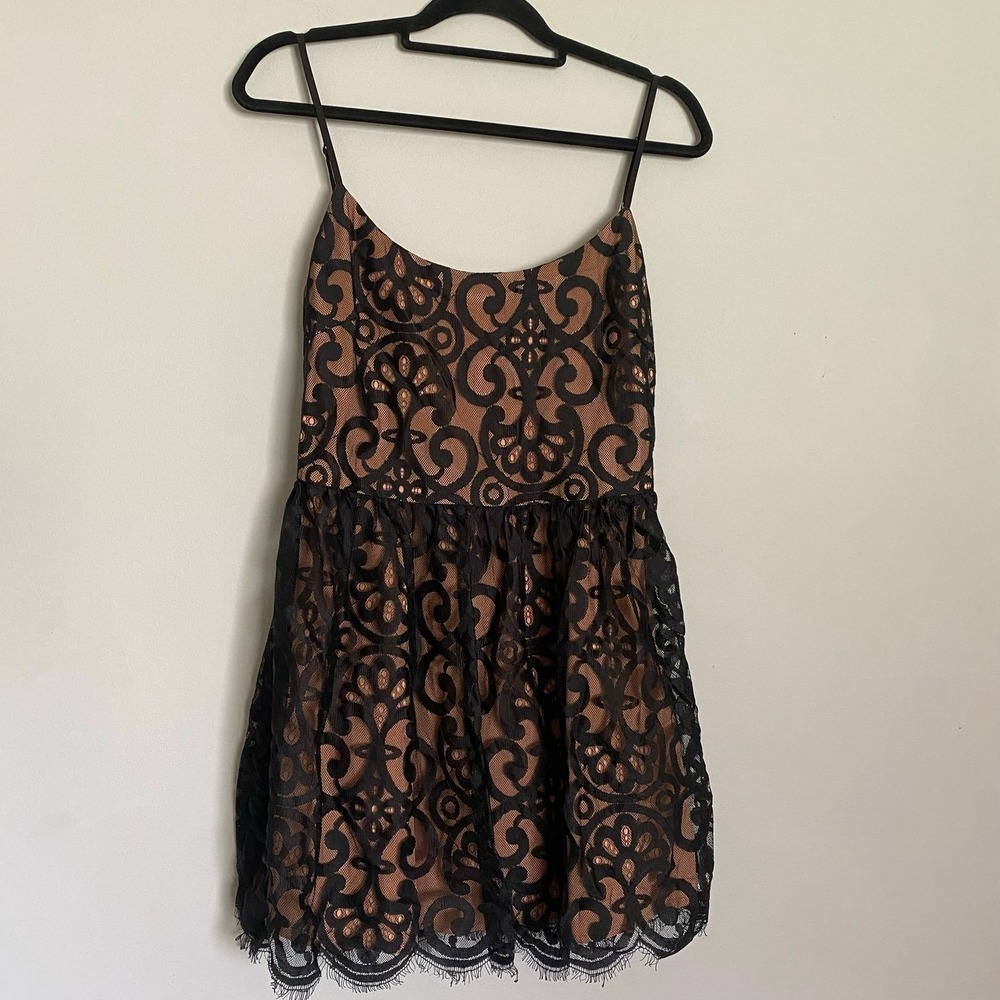 Tobi Medium Y2K Lace Sheer Skater Dress Eyelash Fringe Hem Party Hoco Chic